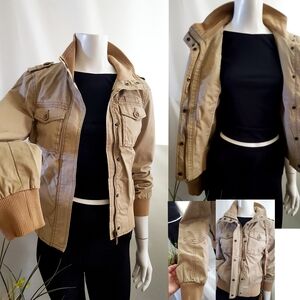 Y2K Esprit🌾Tan Bomber Jacket with Ribbed Accents